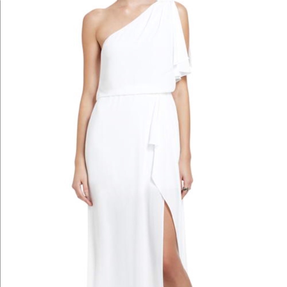 White long chiffon dress.
